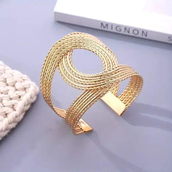 Bracelet Bangle Cuff Gold Egyptian Cleopatra Goddess Greek Twist Stylish Trendy - Picture 3 of 4